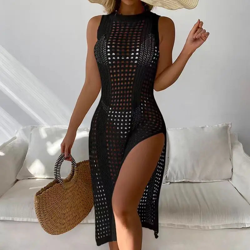 Hollow-Out O-Neck Midi Dress