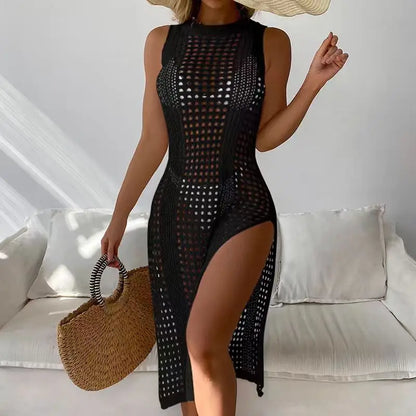 Hollow-Out O-Neck Midi Dress