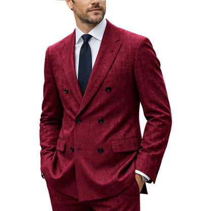 Linen Double-Breasted Peak-Lapel Suit