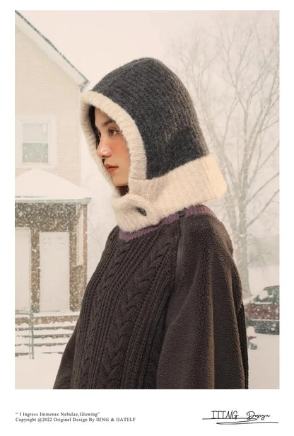 Wool Blend Hooded Scarf Beanie