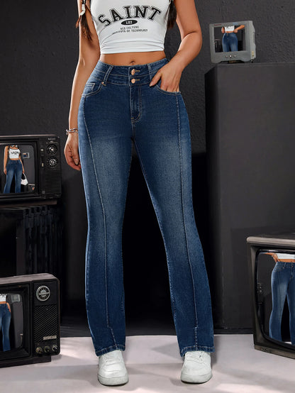 Double-Button High-Waist Stretch Jeans