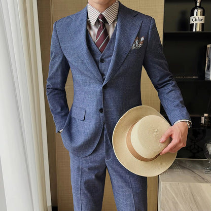 British Linen Slim Groom Suit Set