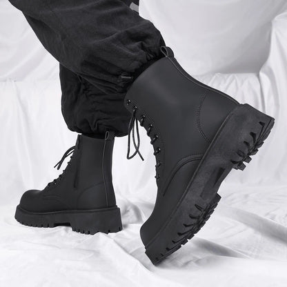 Black Leather Lace-up Boots