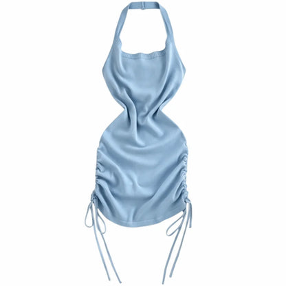 Drawstring Halter Mini Dress