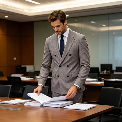 Linen Double-Breasted Peak-Lapel Suit