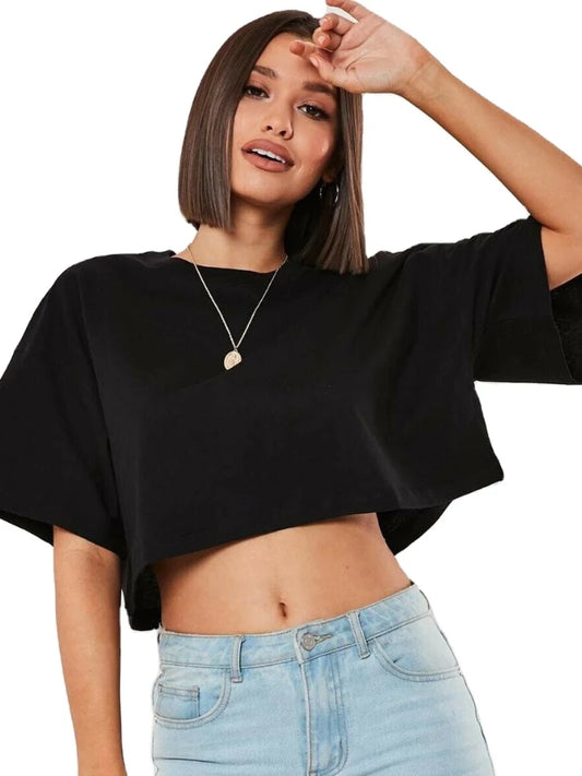 Cotton Navel-Baring Sport Crop Tee