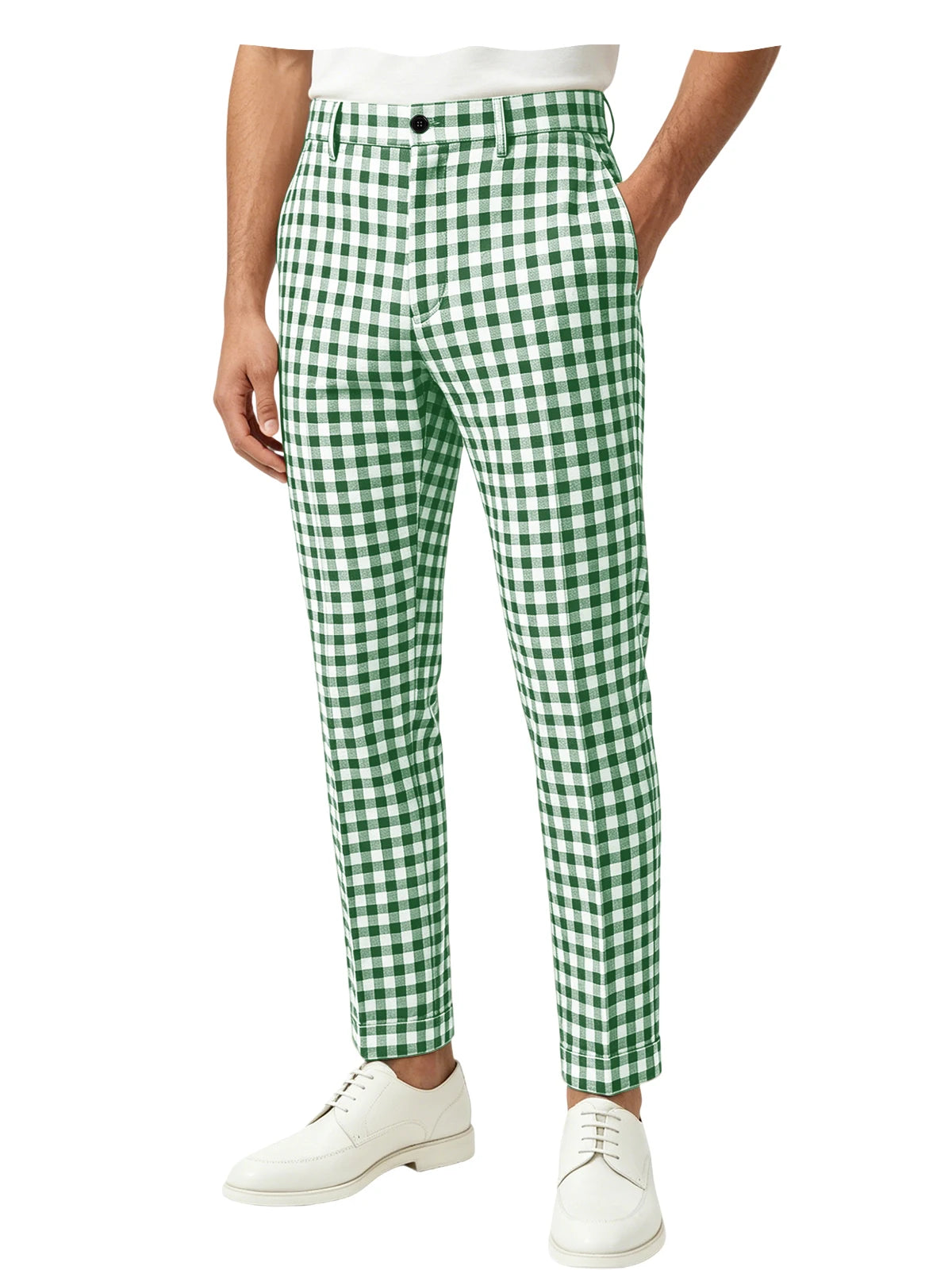 Blue White Checkered Slim Trousers