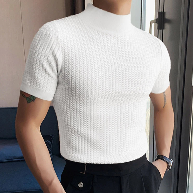 Textured High-Neck Korean Bottoming Tee