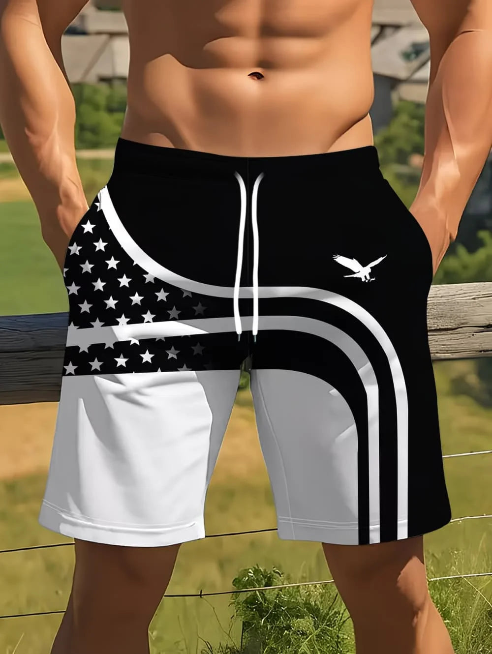 Coconut Tree Print Swim Trunks