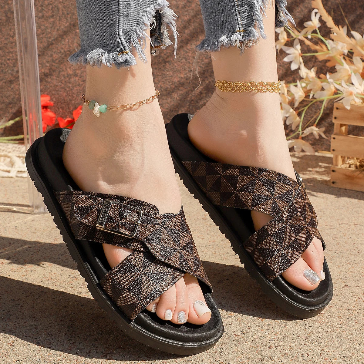 Platform Patchwork Slippers