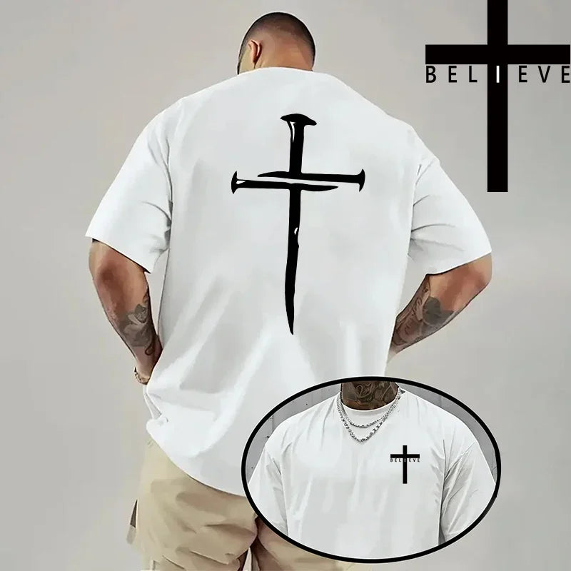 Jesus Cross Print Cotton Tee
