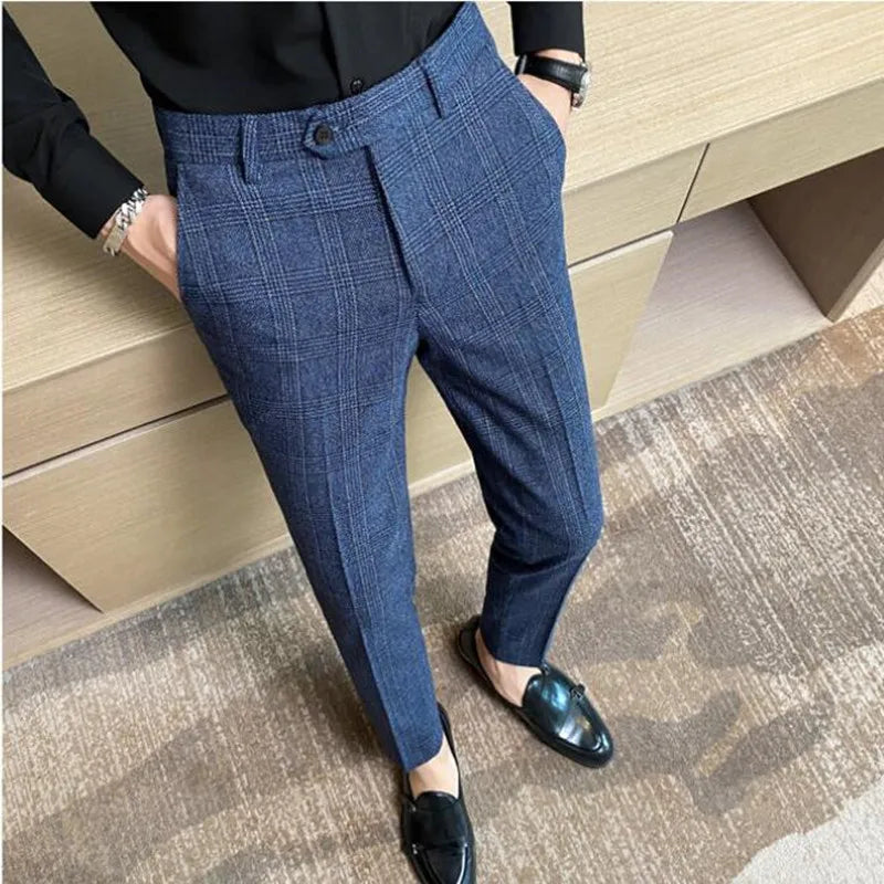 Plaid Striped Slim Suit Trousers