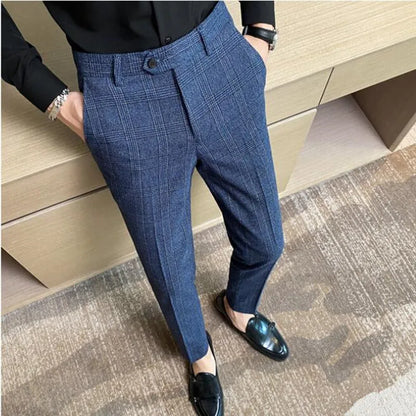 Plaid Striped Slim Suit Trousers