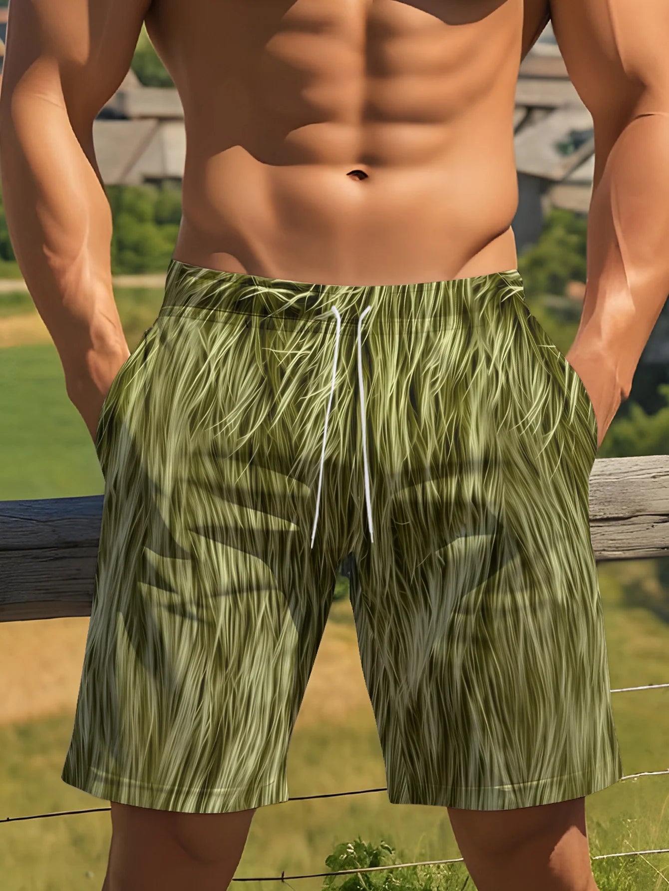 Tropical Leaf Print Swim Trunks