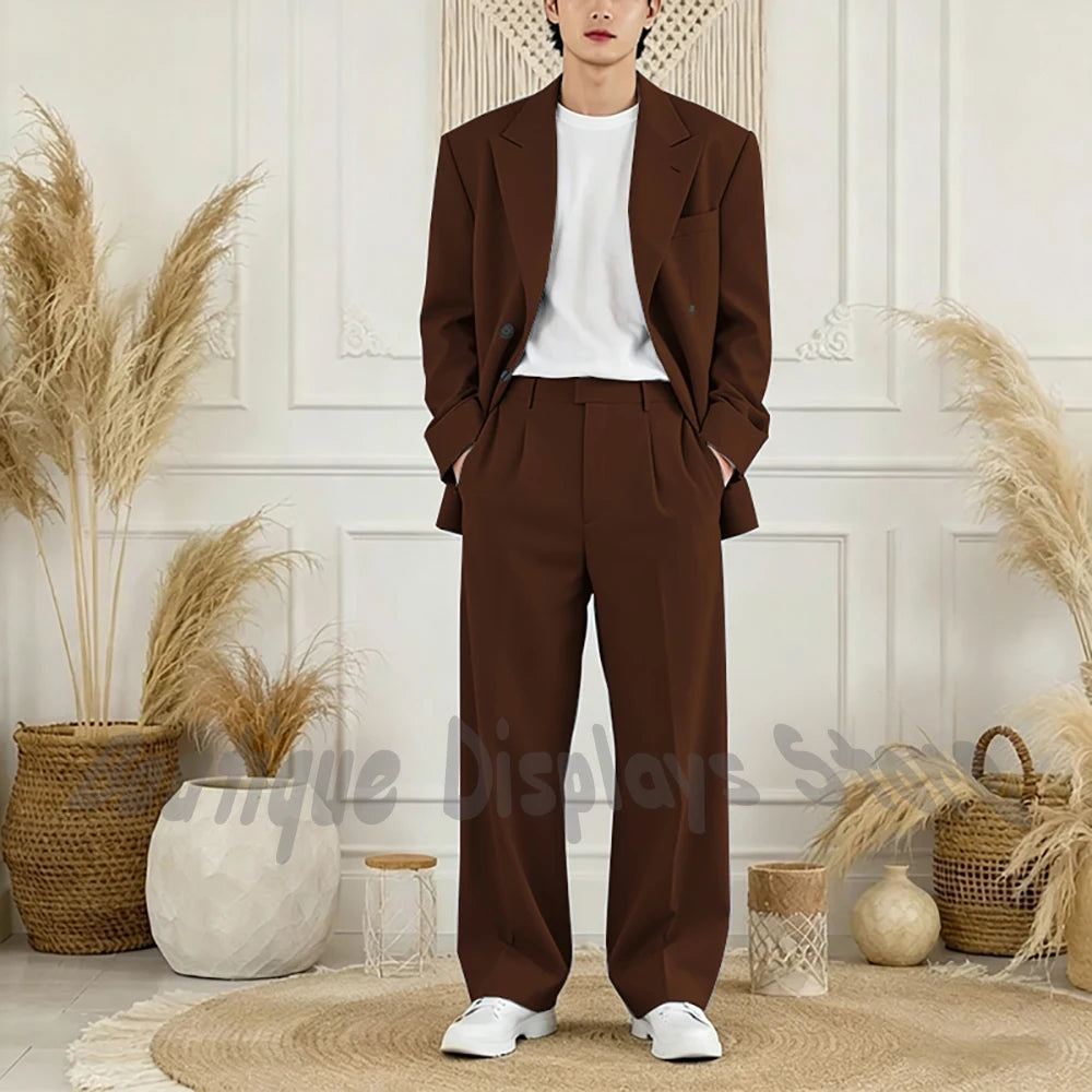 Peak-Lapel Loose Casual Suit Set