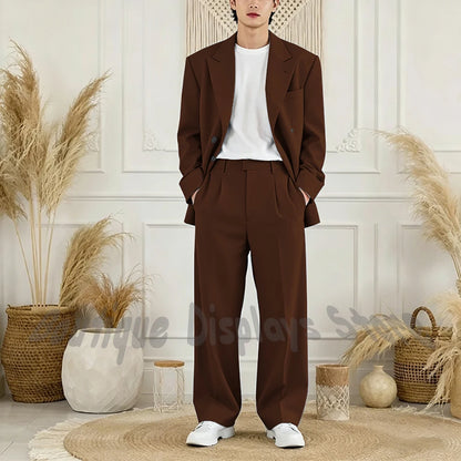 Peak-Lapel Loose Casual Suit Set