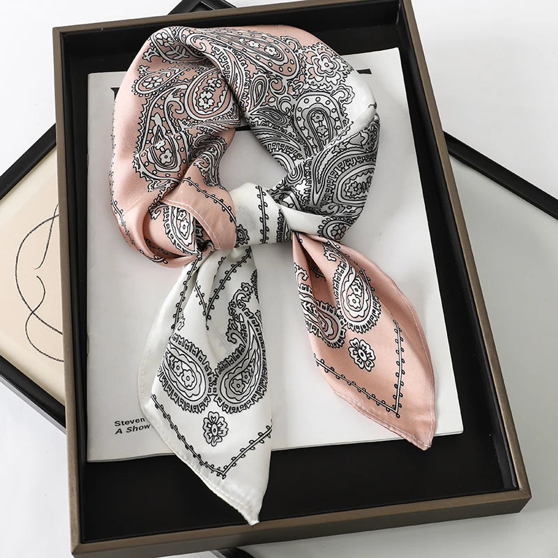 Satin Bandana Print Silk Scarf