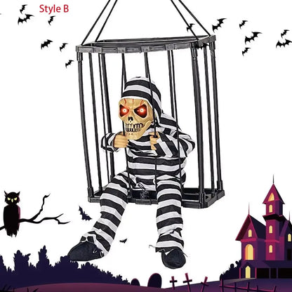 Animated Skeleton Prisoner Cage Prop