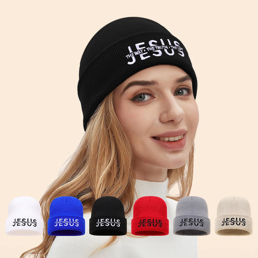 Letter Embroidered Knit Beanie