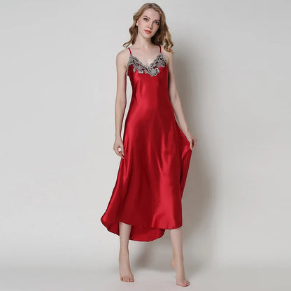 Long Lace Satin Nightgown
