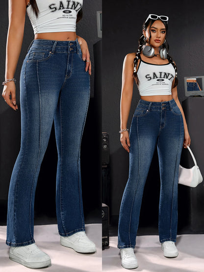 Double-Button High-Waist Stretch Jeans