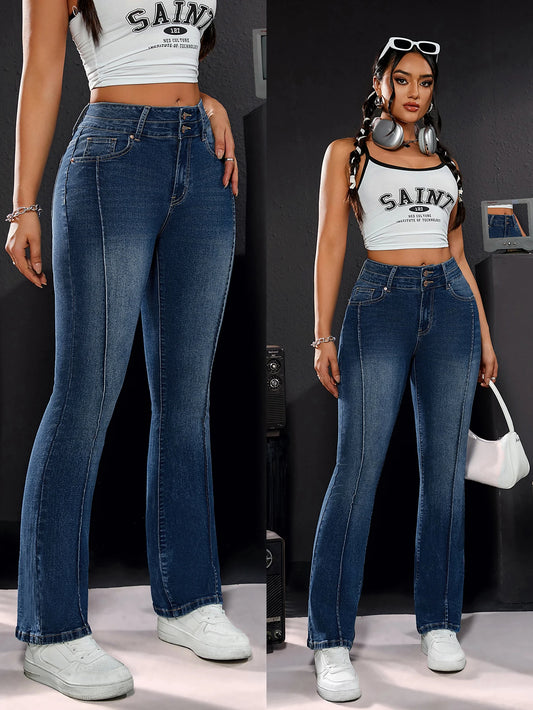 Double-Button High-Waist Stretch Jeans