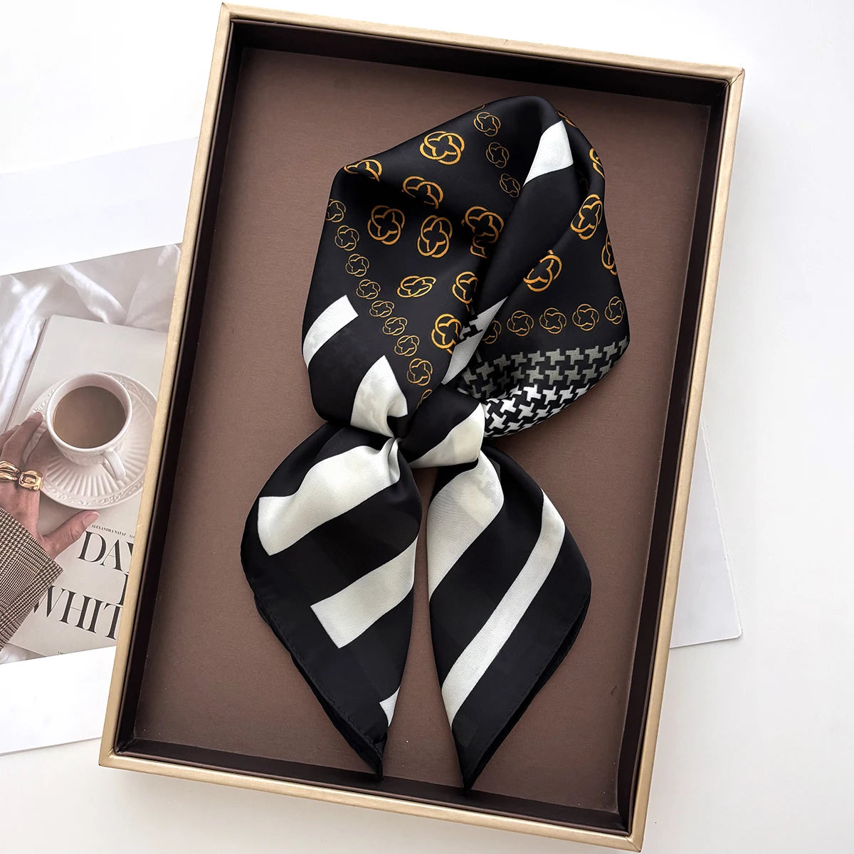 Print Silk Feeling Hairband Scarf