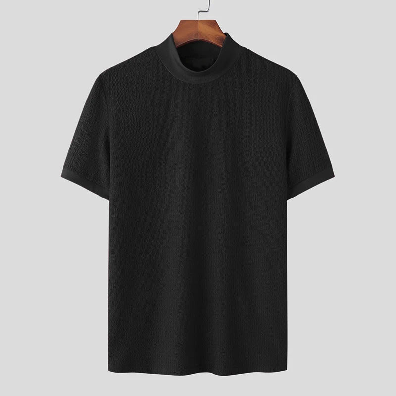 Textured High-Neck Korean Bottoming Tee