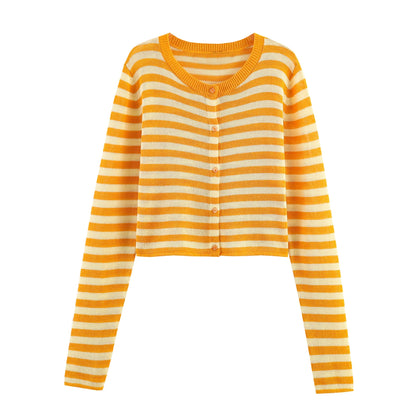 Orange Striped Cropped Cardigan