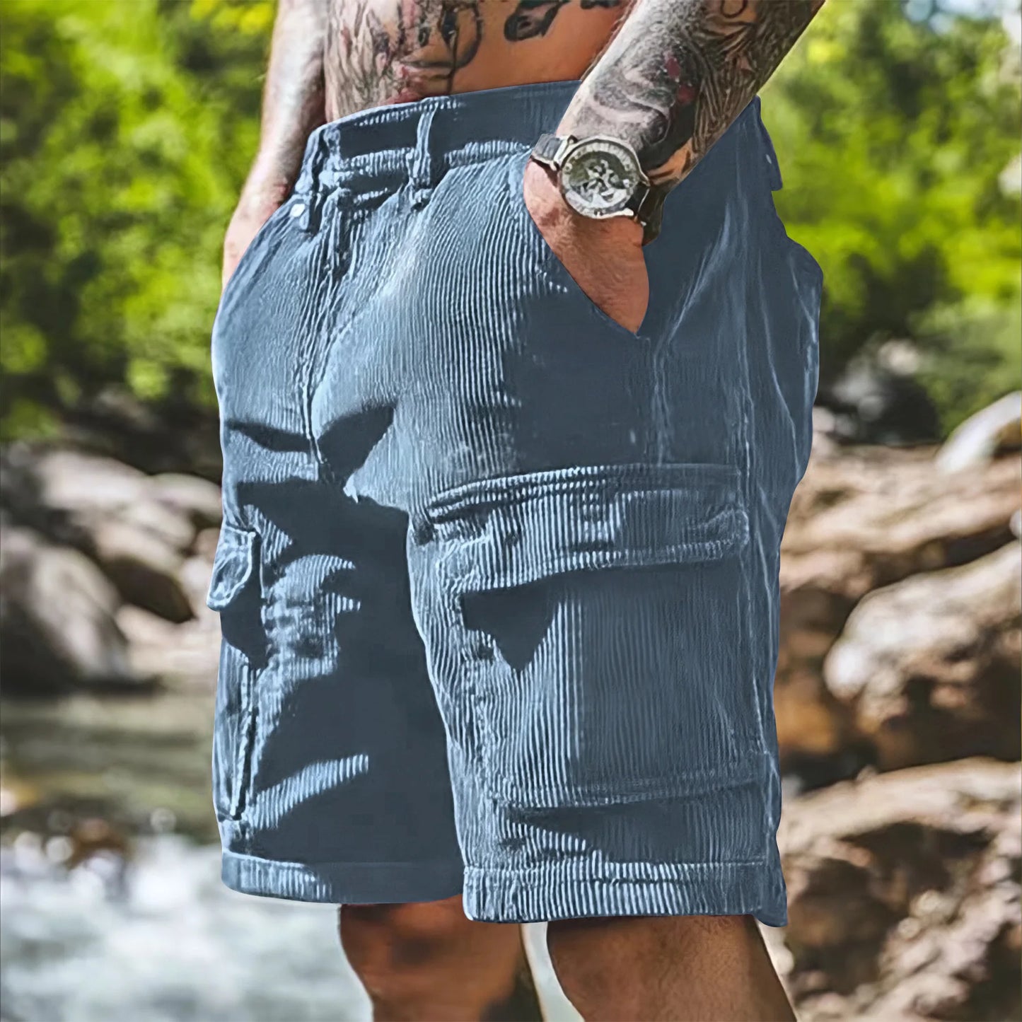 Corduroy Safari Multi-Pocket Shorts