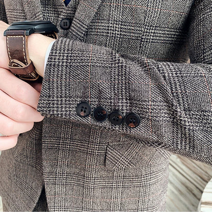 Lattice Plaid Three-Piece Formal Suit