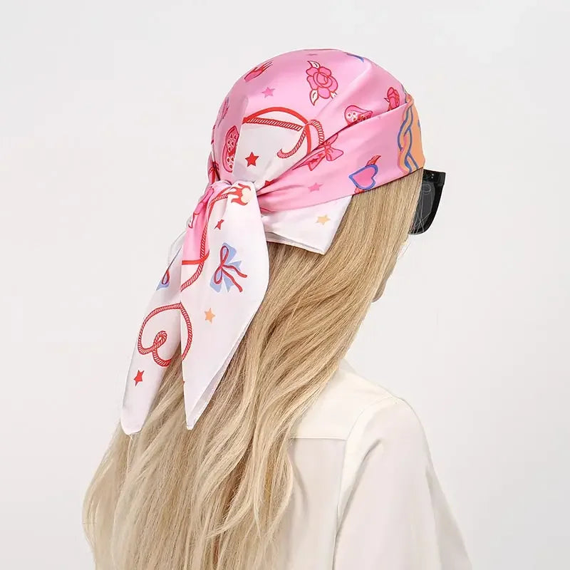 Pink Star Print Square Scarf