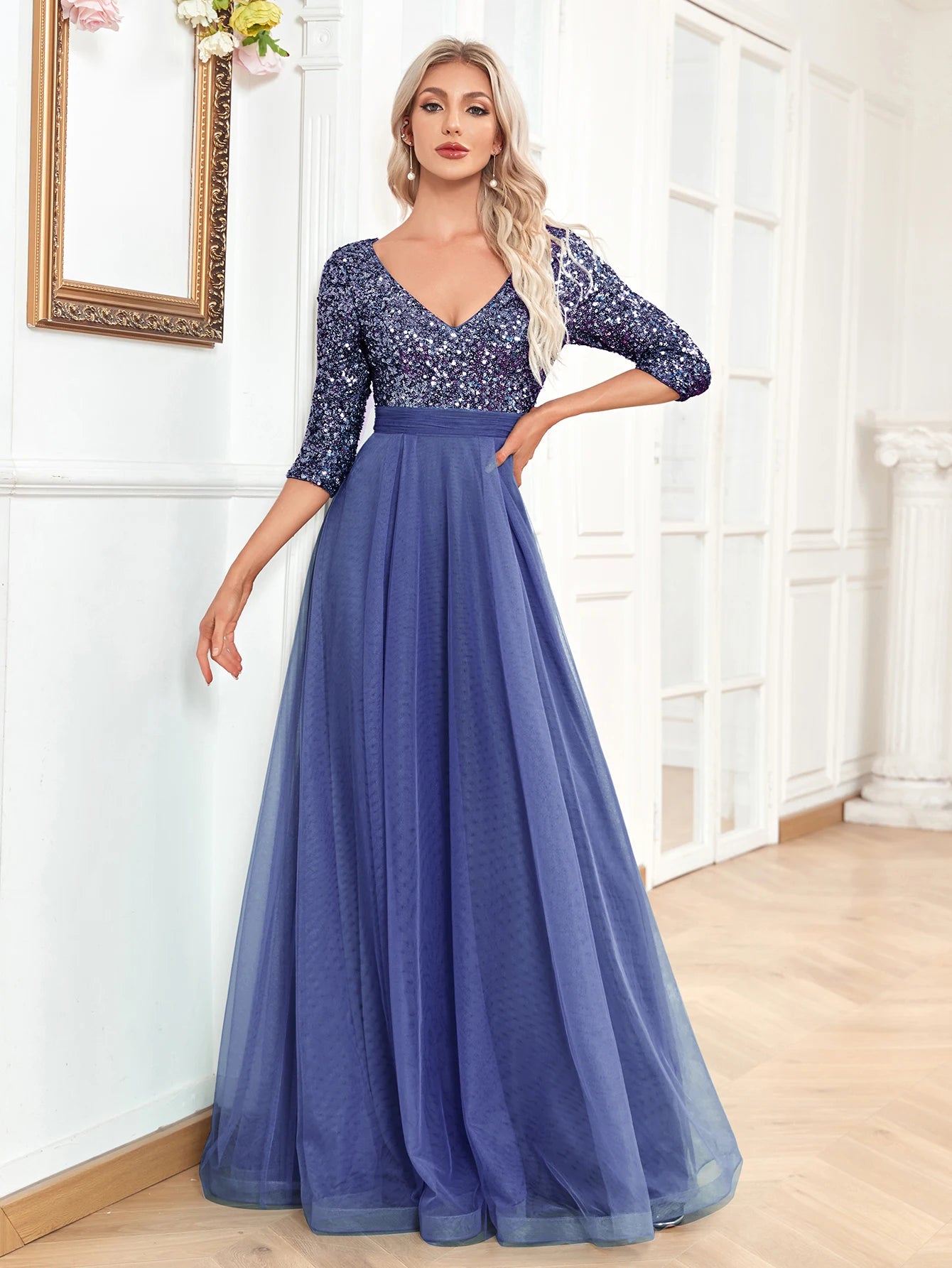 Tiered Sequin Gown