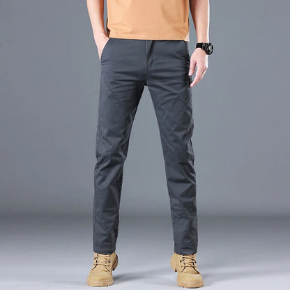 Cotton Solid Slim Straight Trousers