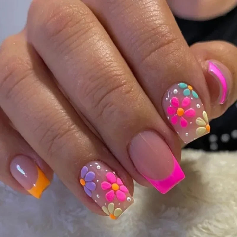 Pink Floral Press Nails