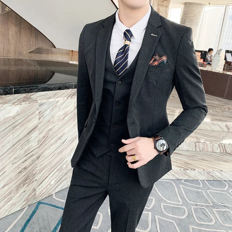 Lattice Plaid Three-Piece Formal Suit