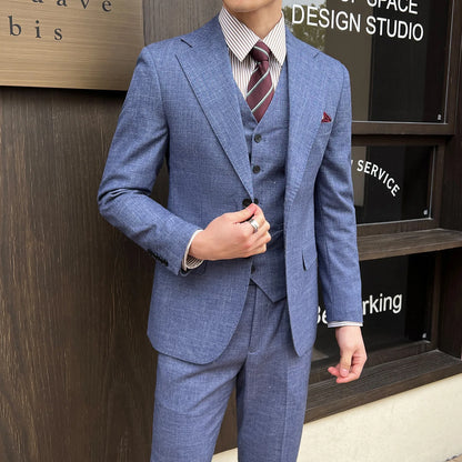 British Linen Slim Groom Suit Set