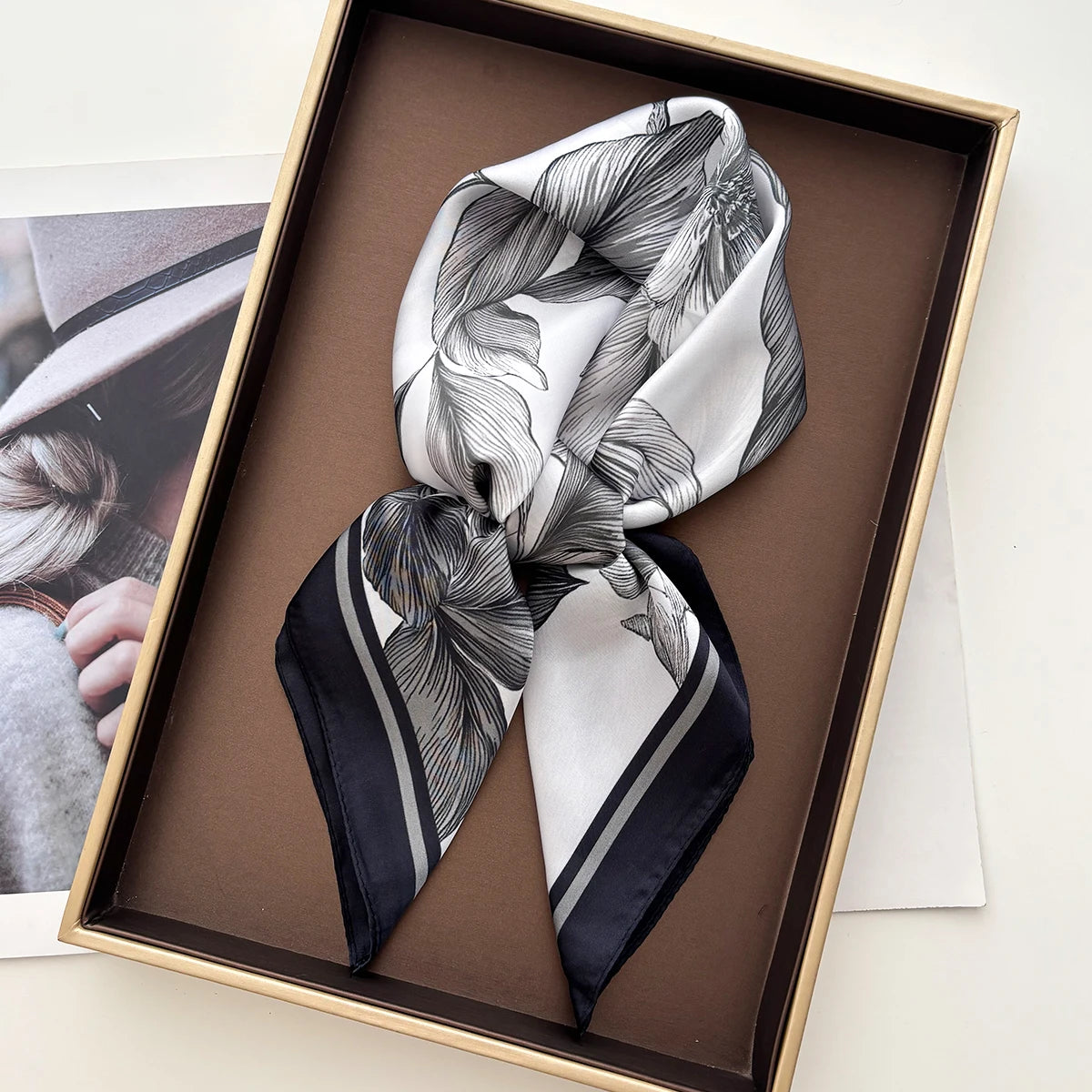 Floral Print Silk Hairband Scarf
