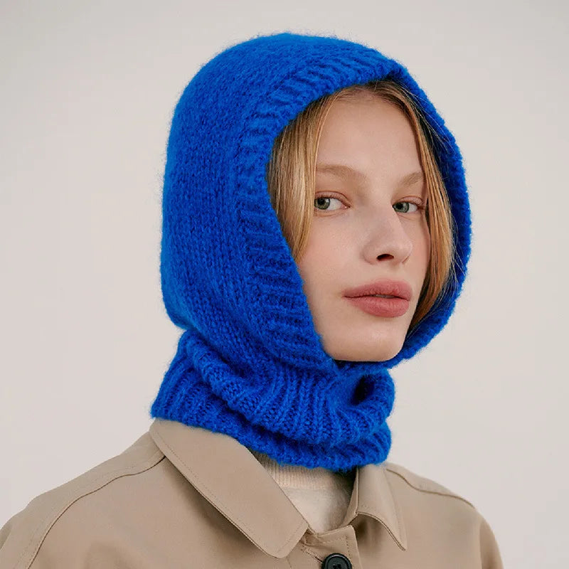 Wool Blend Hooded Scarf Beanie