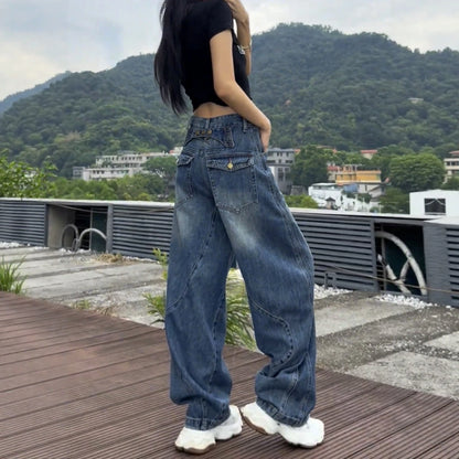 Thin Wide-Leg Straight Jeans
