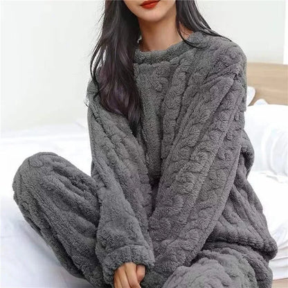 Soft Coral Velvet Jacquard Pajama Set