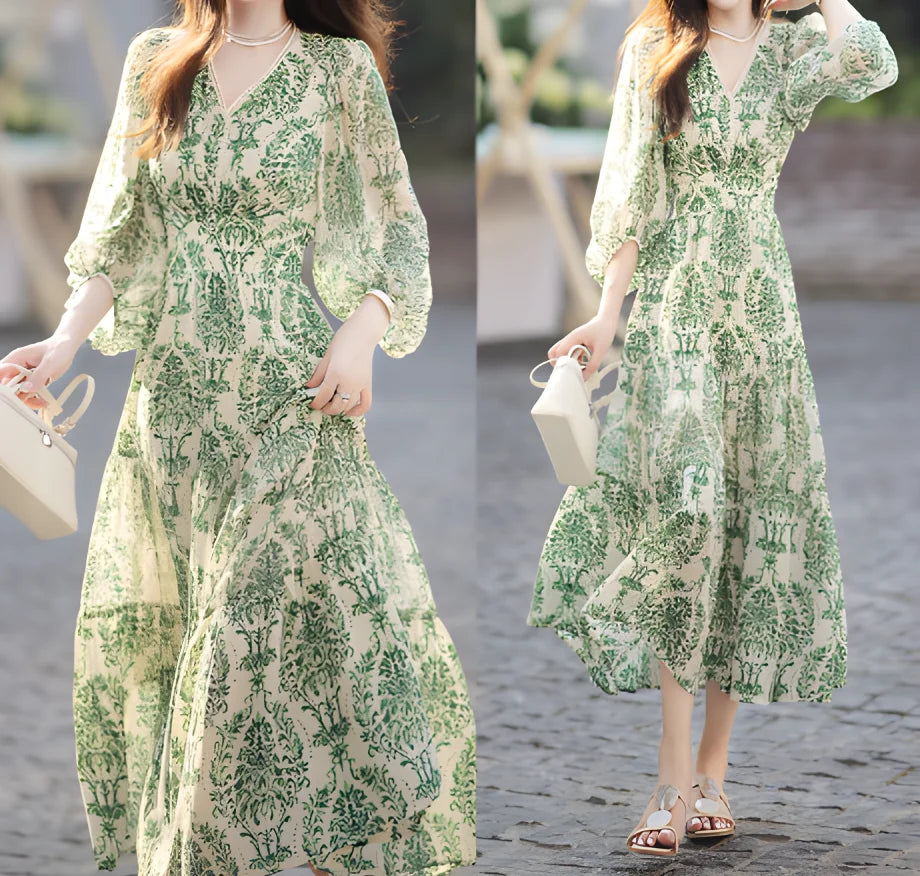 Lantern Sleeve Garden Dress