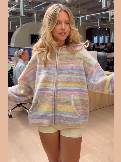 Rainbow Striped Hooded Zip Jacket
