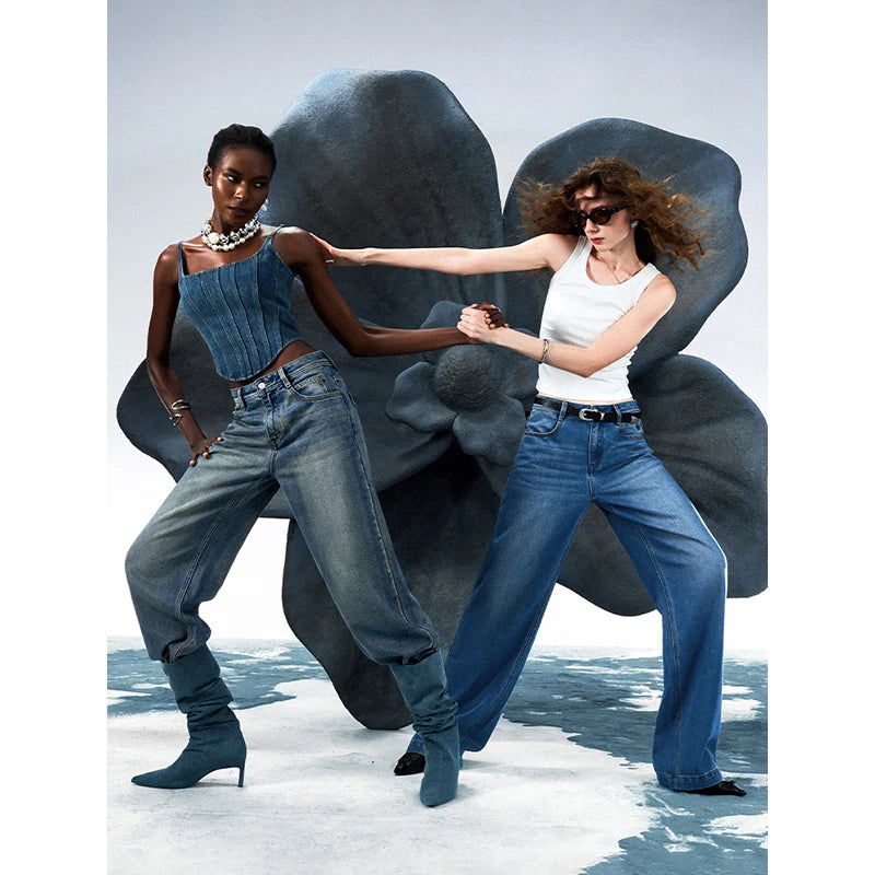 Toyouth Mid-Waist Wide-Leg Jeans