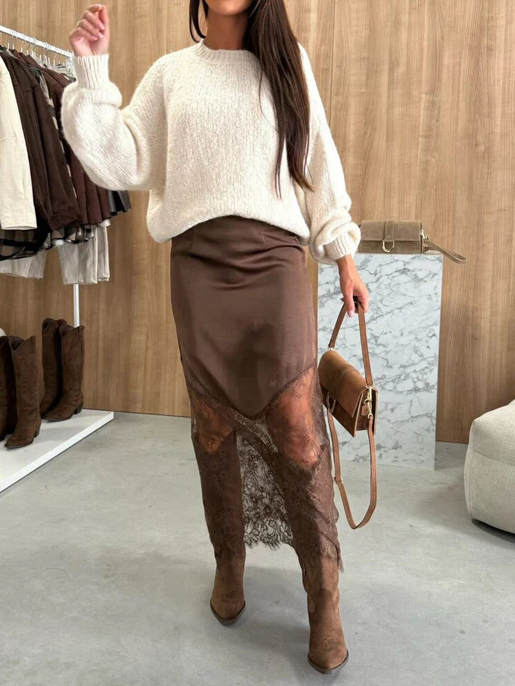 Sexy Lace Patchwork Mid-Length Skirt