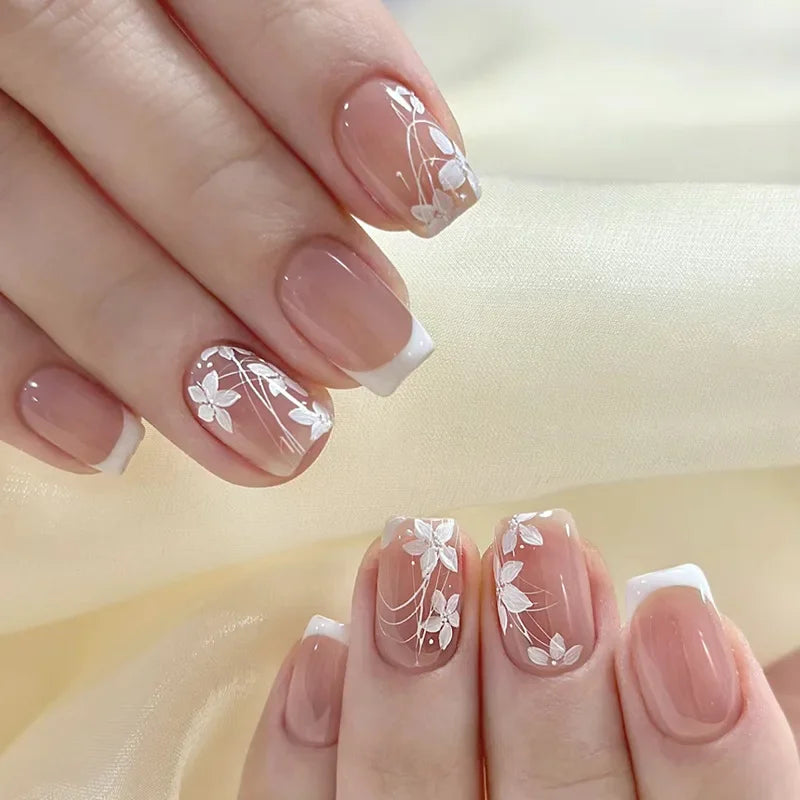 Pink Floral Almond Press On Nails
