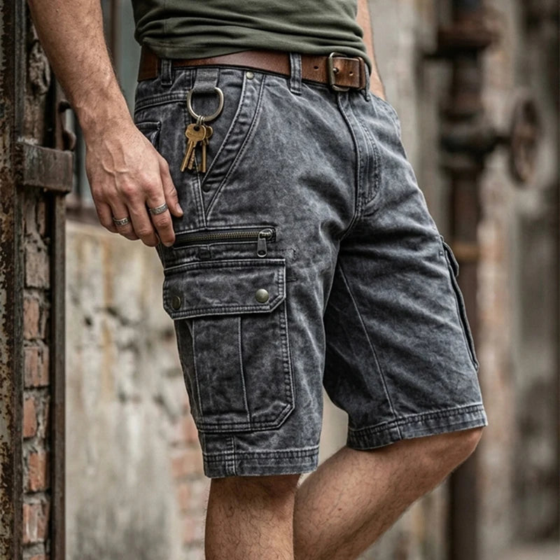 Vintage Solid Cargo Loose Shorts