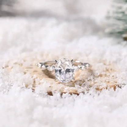 Oval Zircon Halo Silver Ring