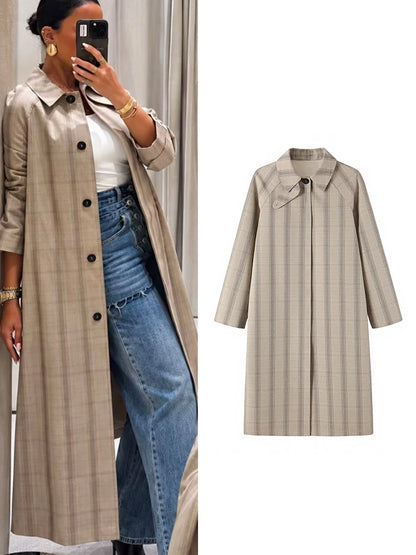 Plaid Single-Breasted Trench Coat
