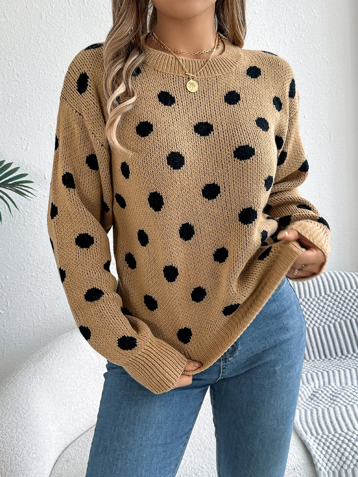 Polka Dot Lantern Sleeve Sweater
